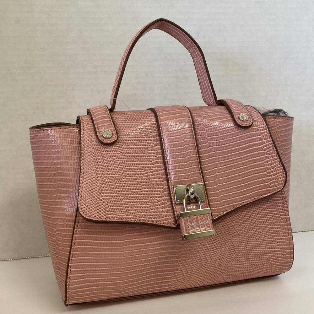 Anne Klein PU Satchel Purse Pocketbook Dusty Rose Carry Handle & Shoulder Strap - Picture 2 of 10